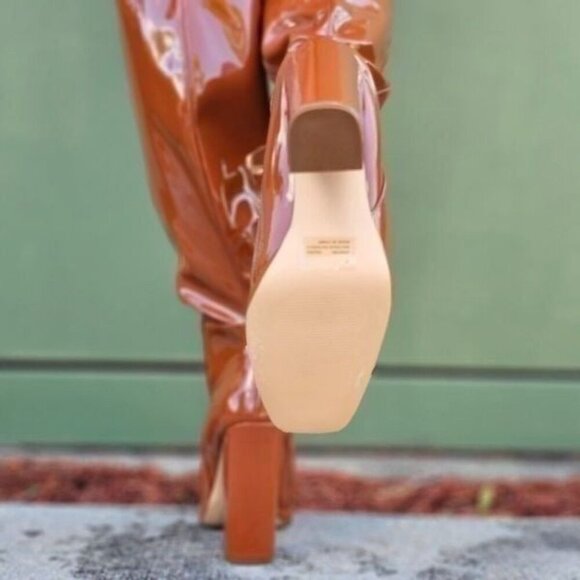 Women's Tan Thigh High Over the Knee Boots Chuncky Heel - Picture 6 of 6